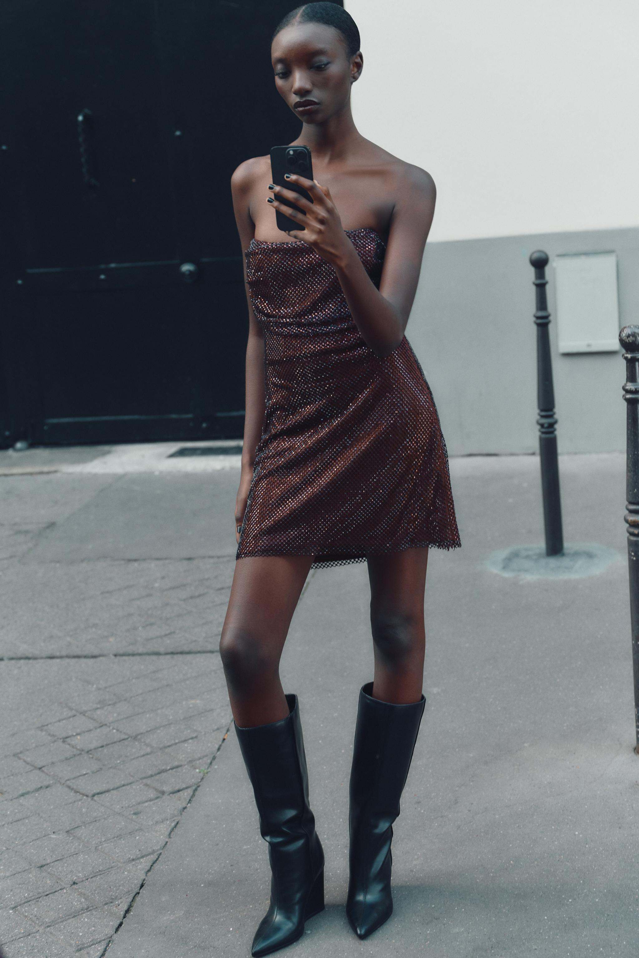 RED SPARKLY STRAPLESS DRESS